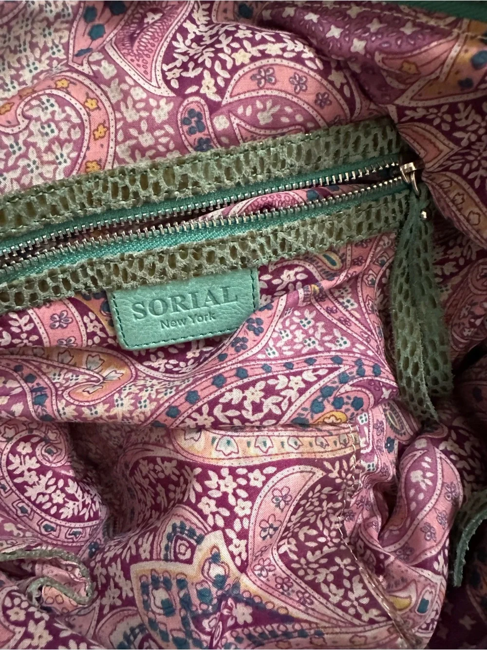 Sorial Tote Bag with Brown Leather Handles Sorial Seafoam Green Bag